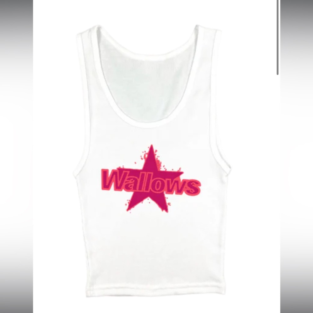 Wallows white tank with pink heart logo